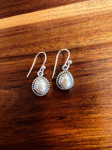 Silver Beaded Pearl Earrings