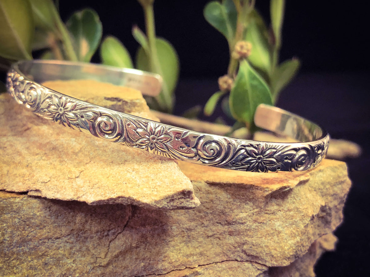 Sterling Floral Embossed sold Cuff Bracelet