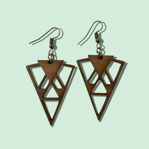 Walnut Triangular Geometric Earrings