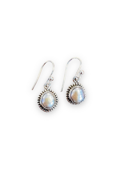 Silver Beaded Pearl Earrings